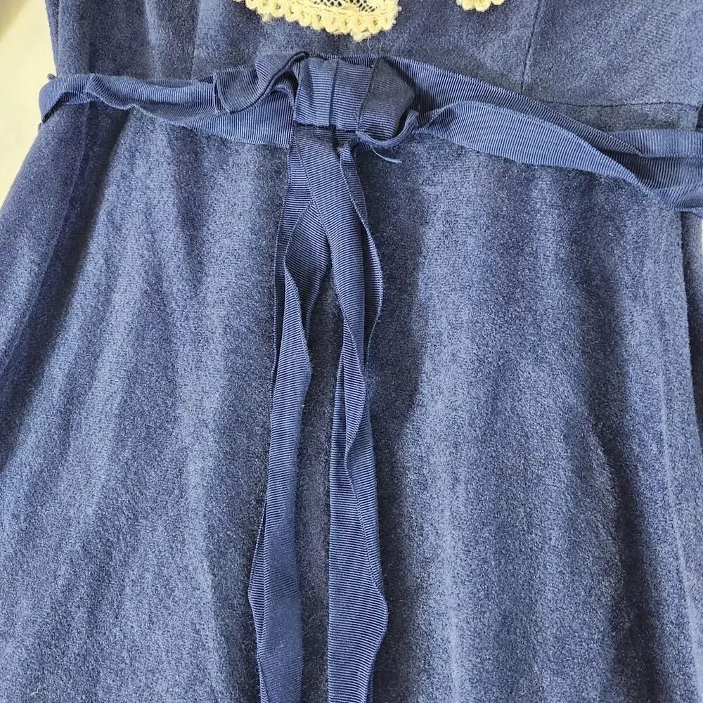 Vtg 70s Velvet Maxi Dress Lace Yoke Ruffle Tiered Tie Empire Waist Jerusalem